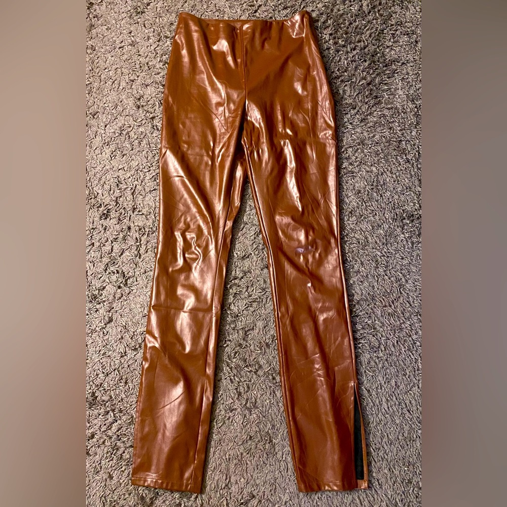 Sexy Brown flare leather pants.